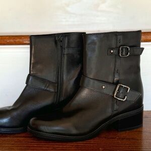 Clarks Mascarpone Biker Black Leather Boots 8M New w/ Stickers